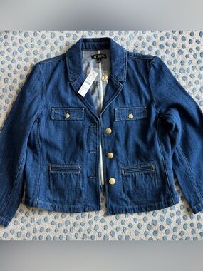 J. Crew Blue Denim Blazer Jacket with Gold Buttons